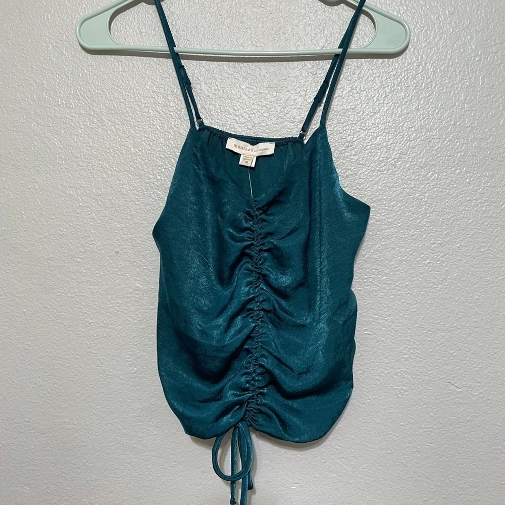 2 For 30$🟡Monteau front ruched tie spaghetti strap crop top​​​